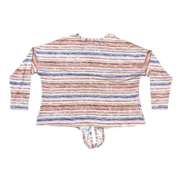 One World XL Striped Button-Up Tie Waist Crop Sweater Top Multicolor Knit Womens - Picture 3 of 5